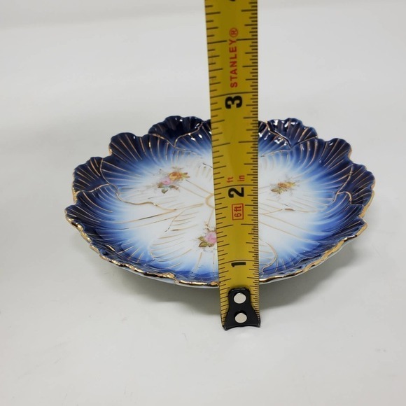 37. Antique Victoria LS&S Carlsbad Austria Flow Blue Bowl Ramekin and Saucer Set - Picture 12 of 12